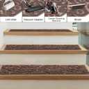 HEBE Carpet Stair Treads Non Slip 15 PCS 8" X 30" Edging Stair Runner for Wooden Steps Indoor Self Adhesive Stair Rugs Runners Reusable Staircase Step Treads Mat for Kids,Elders,Pets (Brown/Vines)