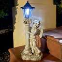Angel Statue with Solar Lights (Right) 19.7 Inch, Outdoor Solar Angel Garden Statue with Roma Pillar for Garden Lawn Decor, Christian Religious Gift