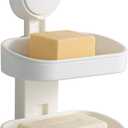 LEVERLOC Soap Dish Holder for Shower Double Layer Suction Cup Wall Mounted NO-Drilling Self Draining Removable Waterproof Strong Suction Bar Soap Sponge Holder for Shower Bathroom Bathtub Kitchen