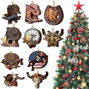 Patelai 40 Pcs Western Christmas Ornament Wooden Cowboy Ornaments for Christmas Tree Wooden Cowboy Saddle Hanging Decorations Western Theme Party Decor for Xmas Tree Farmhouse Home Decor