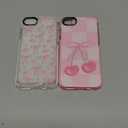 2 Pack Cute Coquette Bow Phone Case for iPhone 7/8 / SE 2020/2022 4.7", Clear Aesthetic Pink Cherry Ribbon Checkered Pattern Print Design Women Girls Case Soft Shockproof TPU Funda Cover