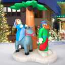 HappyThings! Christmas or Messianic Inflatables Outdoor Decorations for The Yard Blow Up Nativity Sets Journey to Bethlehem w/LED Lights and Blower for The Holidays 7x5.5x4 ft