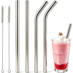 4 PACK Stainless Steel Smoothie Straws,0.4'' Extra Wide Reusable Metal,9.5inch Replacement Long Drinking Straws for Milkshake, Smoothie,Beverage,Bubble Tea with 2 Cleaning Brush