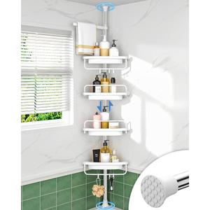 ALLZONE Rustproof Shower Caddy Corner for Bathroom,Bathtub Storage Organizer for Shampoo Accessories,4-Tier Adjustable Shelves with Tension Pole, 56 to 114 Inch, White
