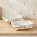 12" x 8" Ceramic Casserole Dish with Glass Lid and rack, 1.6 Quart Serving Soup Tureen,Chafing Dish for Buffet, Family Food Preserve Tray, Catering Casserole for Party Style