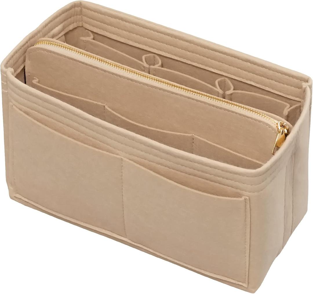 DailyPlus Purse Organizer Insert with Zipper Felt Bag Organizer for Tote Purse Beige Large