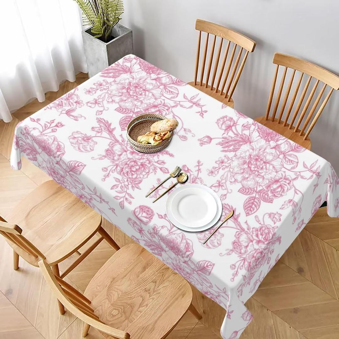 BETGINY Pink Floral Tablecloth 60 x 120 Inch Rectangle Chinoiserie Flowers Decorative Table Cloth Rustic Fabric Farmhouse Washable Table Cover for Picnic Party Holiday Home Indoor Outdoor
