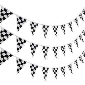 Pangda 10 Meters Checkered Pennant Banner Racing Flag Party Flag Banner Accessory for Race Theme Birthday Party Decoration(3 Pcs)