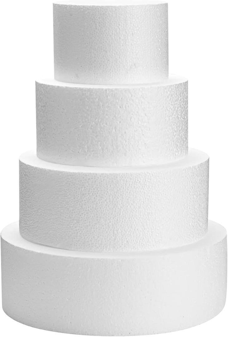 Juvale Set of 2 Round Foam Cake Dummies in Varying Sizes for 16" Tall Fake Wedding Cake (6, 8 in )