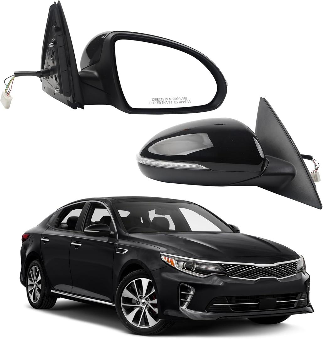 Dasbecan Right Passenger Side Mirror Compatible With 2016-2018 Kia Optima Rearview Mirror with Signal Light/Power Glass/Manual Folding/Black Paint Replaces# KI1321200 87620-D5000 (5pin)