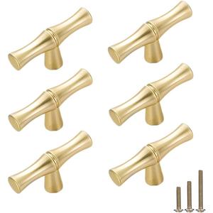 6Pcs Bamboo Shape Solid Zinc Alloy Cabinet Knobs Handle pulls, Dresser Drawer Cabinet Cupboard Closet Door Pull Decorative Furniture Accessories Knobs (Single Hole, Golden)