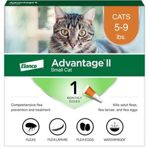 Advantage II Small Cat Vet-Recommended Flea Treatment & Prevention | Cats 5-9 lbs. | 1-Month Supply