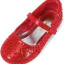 DREAM PAIRS Toddler Girl's Dress Shoes Mary Jane Rhinestone Ballerina Flat for Party, Birthday, Performance, Wedding (13 Little Kid, Red)