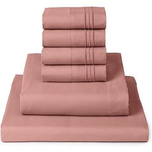 Mellanni Queen Sheet Set - 6-Piece Iconic Collection Bedding, (Including 4 Pillowcases), 16-Inch Deep Pocket, Easy Care, Extra Soft, Cooling Sheets, Brushed Microfiber - Coral