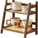 2 Tier Cup Holders Storage Rack, Double Layer Rattan Storage for Dormitory Office Desk, Kitchen, Tea, Plant, Bar Accessories Condiment Display (Wood)