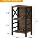 MNEETRUNG Small Bookshelf,3 Tier Industrial Bookcase with Metal Frame and Backboard,Low Rustic Brown Book Shelf,Book case for Small Spaces,Living Room,Bedroom and Home Office