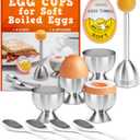 Epar Egg Cups for Soft Boiled Eggs with Spoons & Egg Timer - Stainless Steel Egg Topper - Durable Egg Opener Topper Cutter - Giftable Egg Cracker Tool for English Breakfast