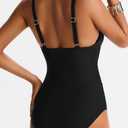 Women Mesh One Piece Swimsuit Tummy Control Sexy Bathing Suits V Neck Push Up Swimsuits Slimming Swimwear (Black, L)