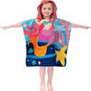 growell Hooded Kids Beach Towels - Toddler Bath Towel Girls Boys Swim Cover-ups for Ages 1 to 6 Kids Pool Towels Quick Dry Lightweight Soft Microfiber Poncho Towel 24x24 (Mermaid Starfish)
