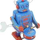 FOSA Wind Up Vintage Robot, Vintage Metal Tin Drumming Robot, Hand Made Bookshelf Figuirine Decor Gift for Children Adults