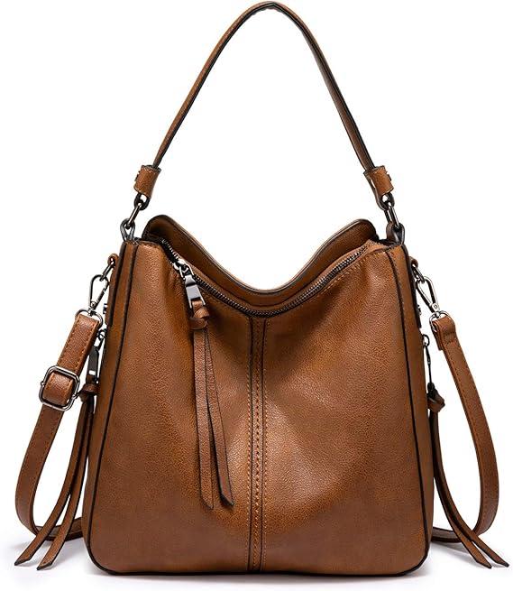 Realer Hobo Crossbody Bags for Women Designer Faux Leather Hobo Handbags Retro Large Size Shoulder Bag Bucket Purse