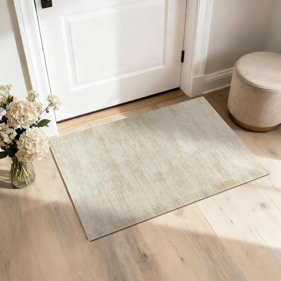 Entryway Rugs 2x3,Abstract Neutral Farmhouse Washable Non Slip Kitchen Rugs,Tan Beige
