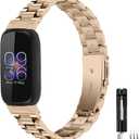 Metal Bands Compatible for Fitbit Inspire 3 for Women & Men,Solid Stainless Steel Adjustable Strap Replacement Band for Inspire 3 Fitness Tracker (Champagne)