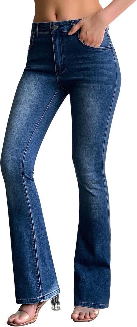 roswear Women's Trendy Stretchy Flare Jeans Mid Rise Bootcut Curvy Denim Pants (L)