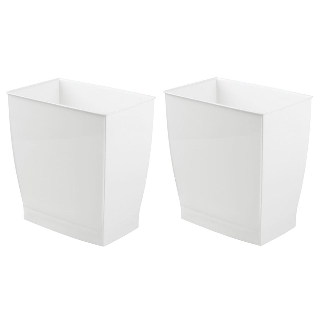iDesign Small Plastic Bathroom Trash Can, Slim Rectangle Garbage Bin for Bedroom, Office, Dorm, 2-Pack, White