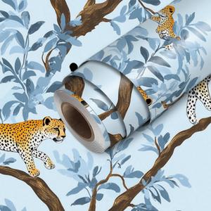 Jungle Leopard Wallpaper Peel and Stick Contact Paper Wall Paper Stick 17.7" x 118.1" Self Adhesive Removable Vinyl Wall Covering Bedroom Kitchen Bathroom Home Decor