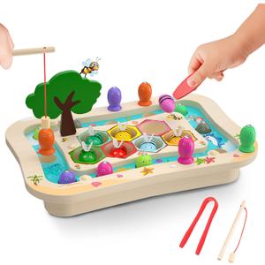 Wooden Montessori Toys for 2 3 4 Year Old, Toddler Toys Educational Learning Toys Magnetic Fishing Game Bee Color Sorting Fine Motor Skills Toys Gifts for 2 3 4 Year Old Boys Girls
