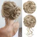 CJL HAIR 2PCS Messy Bun Hair Pieces Wavy Curly Synthetic Updo Chignon Fake Scrunchies Ponytail Extension for Women Sunny Blonde