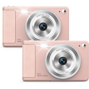 WONNIE Digital Camera 56MP, FHD 1080P Point & Shoot Camera with 32GB SD Card, 2 Batteries, and Lanyard, Ideal for Kids & Teens, Suitable Gift for Girls，Pink, 2-Pack