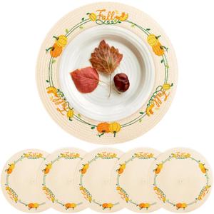 Fall Placemats Set of 6 Fall Thanksgiving Autumn Table Decorations Indoor Farmhouse Harvest Pumpkins Round Table Mats for Party Kitchen Dinning (Set of 6)