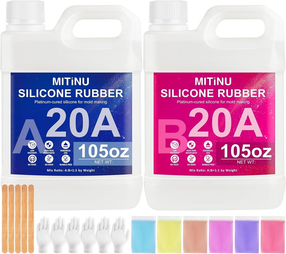 Silicone Mold Making Kit - 20A Liquid Silicone Rubber (1:1 Mix), Non-Toxic & Bubble Free Platinum Cure Silicone for Making Molds for Resin, Soap, Concrete, Craft Molds - 210oz Total