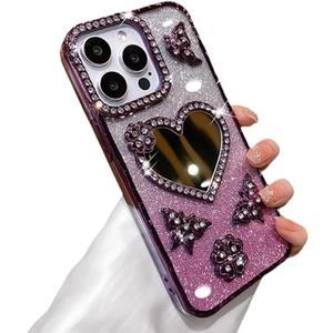 Designed for iPhone Case,Luxury Electroplated Glitter Bling Mirror Spark Sparkly Shockproof Protective Cover Phone Case (iPhone 15,Purple)