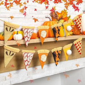 2 Pcs 5ft Fall Decoration Felt Pumpkin Pie Garland Banner Thanksgiving Banner Pie Slices Bunting for Mantel Harvest Home Wall Birthday Party