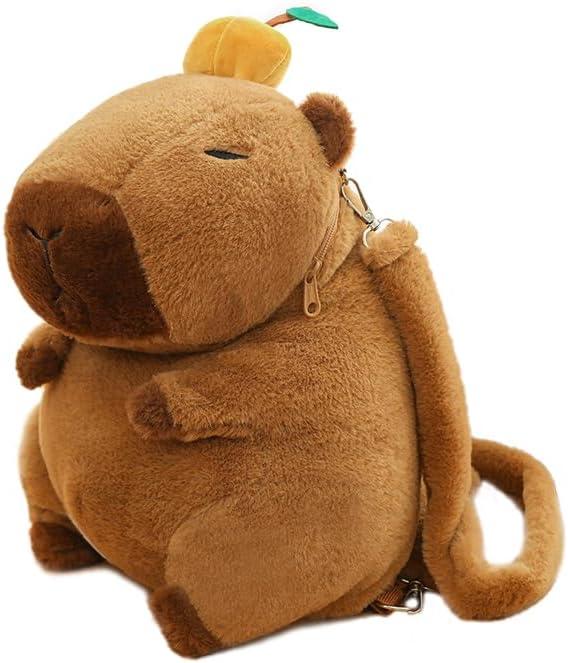 Cute Capybara Backpack with Leash Soft Orange Capybara Stuffed Animals Plush Backpack Gifts for Kids Womens