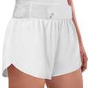 BMJL Womens Running Athletic Shorts Workout Gym Dolphin Elastic Shorts with Waist Mesh Pockets (X-Large, White70)
