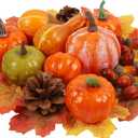 winemana Thanksgiving Fall Decorations for Home-6pcs Mini Pumpkins & 2pcs Gourds, 30pcs Leaves & 10pcs Acorns, 2pcs Pinecones Centerpiece Set-Harvest Decor for Table Mantel (Largest: 4.5" x 2.1")