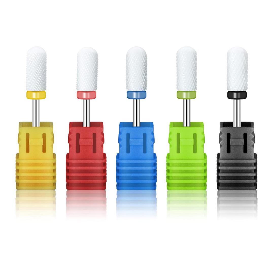5 Size Professional Barrel Ball Top Ceramic Nail Drill Bits Set with Holder for Electric Nail File Manicure Pedicure Acrylic Gel Polishing, 3/32'' (2.35mm)