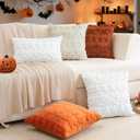 3 x Artscope Halloween Pillow Covers 16 x 16 Set of 2 Decorative Ghost Holiday Pumpkin Throw Pillow Cases Soft Plush Faux Fur Couch Cushion Case for Farmhouse Halloween Sofa Bed Room Home Decor-Beige