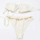 Sexy Bikini Sets for Women Seashell Halter Tie Back Two Piece Swimsuit Color Block Triangle Bathing Suit, Small, Off White 