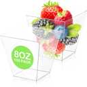 100 Pack 8 Oz Square Plastic Dessert Cups Clear Parfait Appetizer Cups for Ice Cream Fruit Puddings Desserts Appetizers Wedding Party Catering Supplies