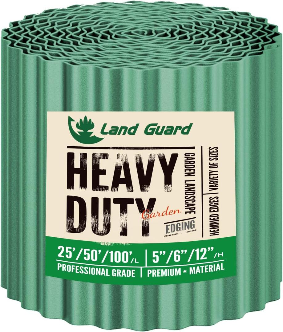 Land Guard Corrugated Metal Garden Edging, 12"50Ft Steel Landscape Edging, Corrugated Metal Yard Edging Borders, Steel Edging for Landscaping, Garden Fence, Lawn, Flower Bed (Olive-Green)