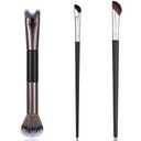 Grevosea 3 Pcs Contour Brushes for Makeup, 2 in 1 Dual-End Nose Contour Brush Angled Blush Brush for Cheeks Sculpting Highlighting Defining Eyeshadow Makeup Brushes