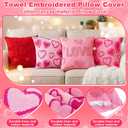 4 Pack Embroidered Valentines Throw Pillow Covers 18 x 18 Red Hearts Decorative Accent Throw Pillow Covers with Zipper Faux Fur Plush Pillows Cover for Valentines Day Couch Sofa Home Decor