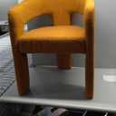 Modern Sherpa Barrel Dining Chair Upholstered Faux Fur Dining Room Chair with Arm Comfy Accent Side Chair for Kitchen/Living Room/Reception, Terra Cotta, 1 PC