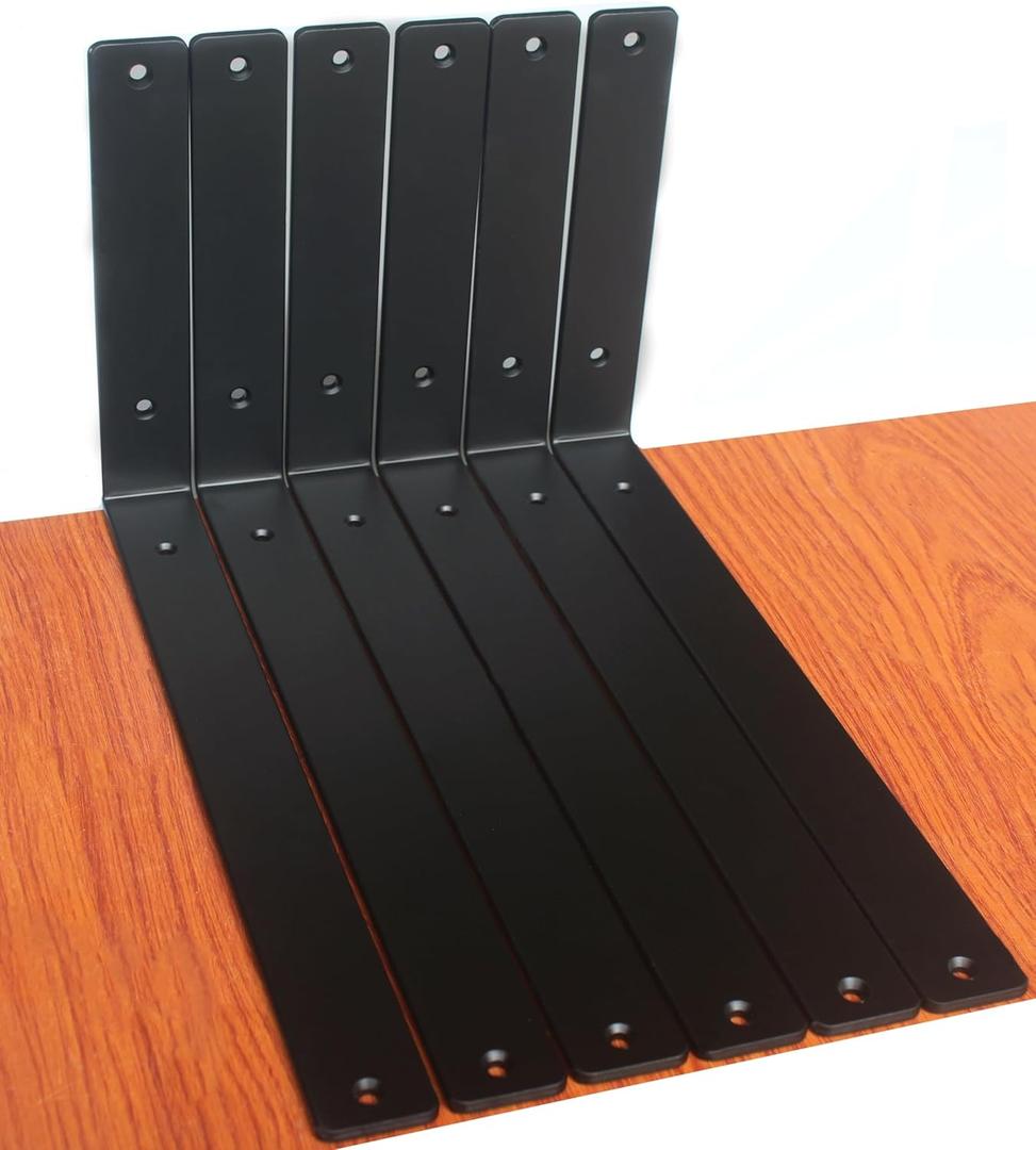 6 Pack - L 14" x H 8" x W1.5, 5mm Thick Black L Shelf Bracket, Iron Shelf Brackets, Metal Shelf Brackets, Floating Shelf, Shelf Supports with Screws