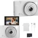 2K Digital Camera with 48MP Multi-Filter 16X Zoom Anti Shake, 3" LCD Screen Compact Vlogging Camera with 32G SD-Card, White